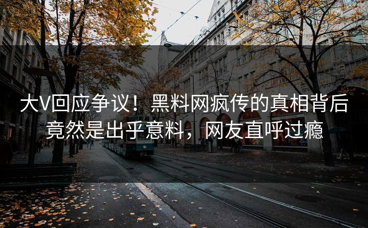 大V回应争议！黑料网疯传的真相背后竟然是出乎意料，网友直呼过瘾