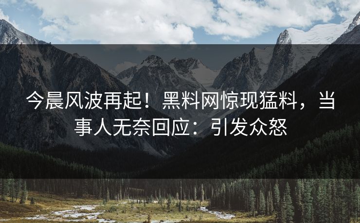 今晨风波再起！黑料网惊现猛料，当事人无奈回应：引发众怒