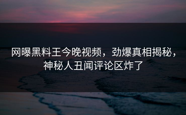 网曝黑料王今晚视频，劲爆真相揭秘，神秘人丑闻评论区炸了