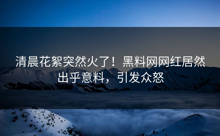 清晨花絮突然火了！黑料网网红居然出乎意料，引发众怒