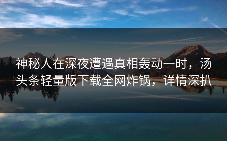 神秘人在深夜遭遇真相轰动一时，汤头条轻量版下载全网炸锅，详情深扒